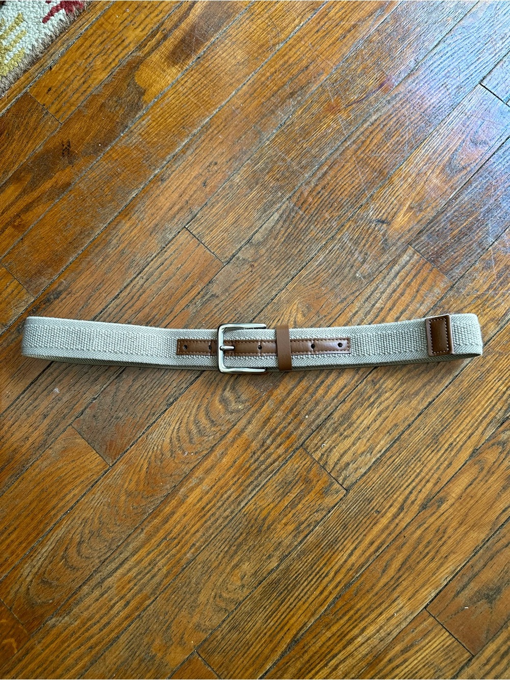 Goodfellow Men's Beige Canvas Woven Stretch Belt with Brown Trim